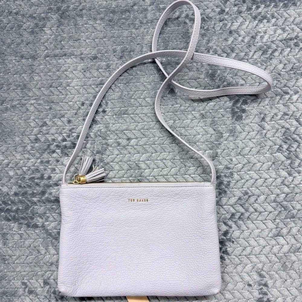 Ted Baker London Macey Double Zip Crossbody Pebbled Leather Bag Lilac Purple